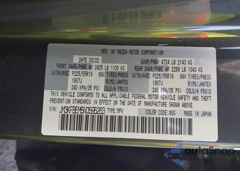 2022 Mazda Cx-5 2.5 S Premium Plus from USA, damaged, VIN JM3KFBEM5N0595263